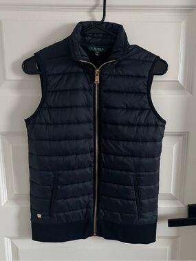 Ralph Lauren Navy Quilted Puffer Vest with Gold Zipper